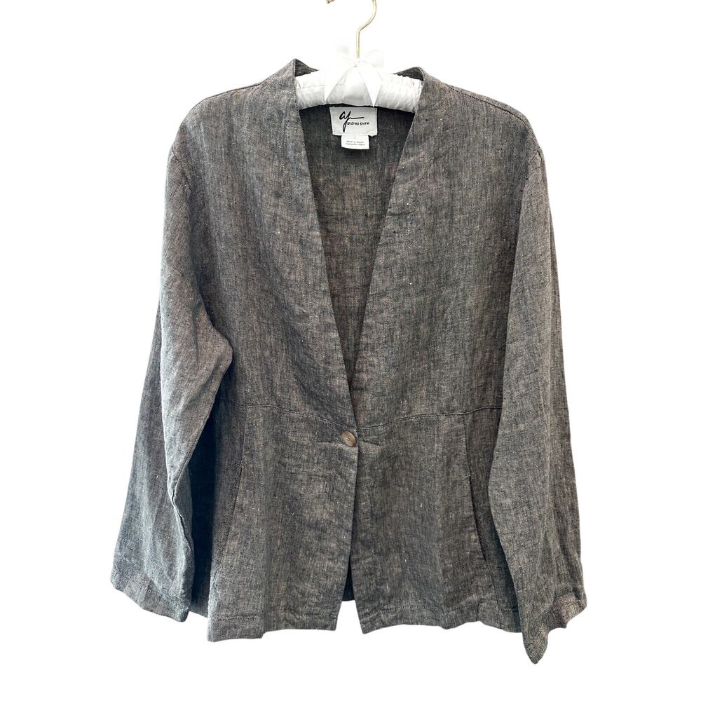ANDREA JOVINE 100% Linen Gray Blazer Jacket Lightweight Minimalist New | Large